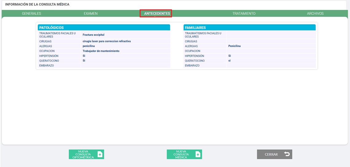 Info consula medica antecedentes